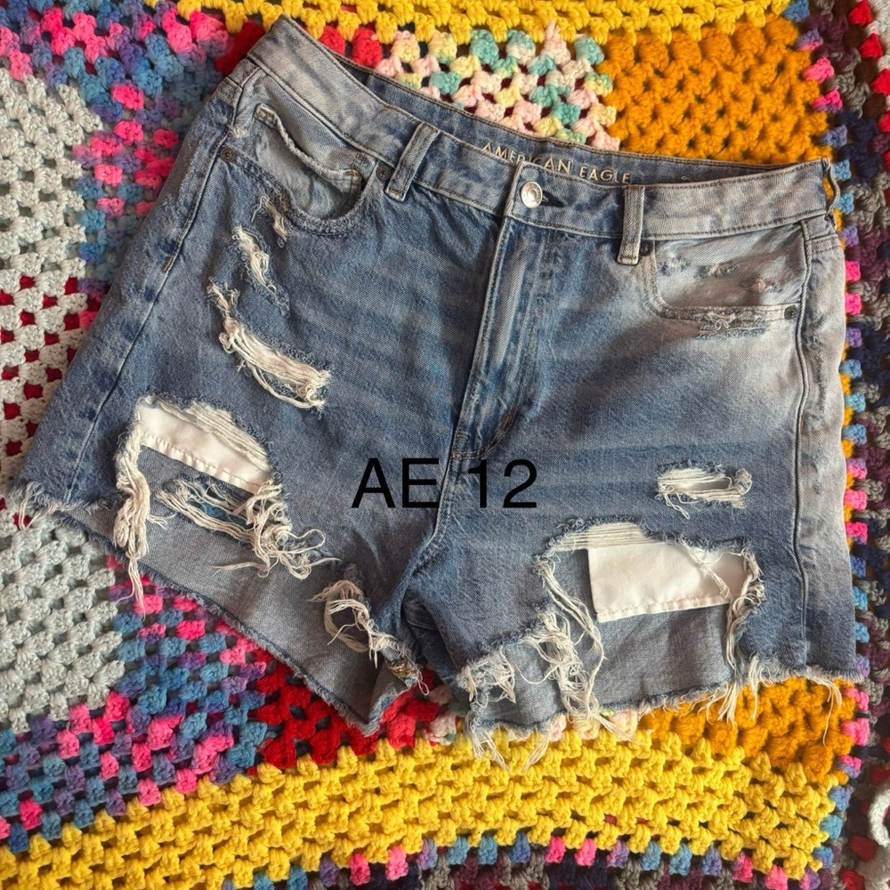 American Eagle Outfitters Women's Ripped Blue Jean Shorts